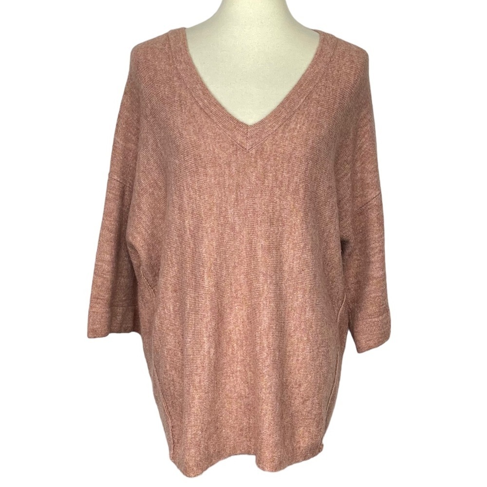 Loft Sweater‎ Womens Large Rust Lounge Acrylic V-Neck 3/4 Length Sleeves